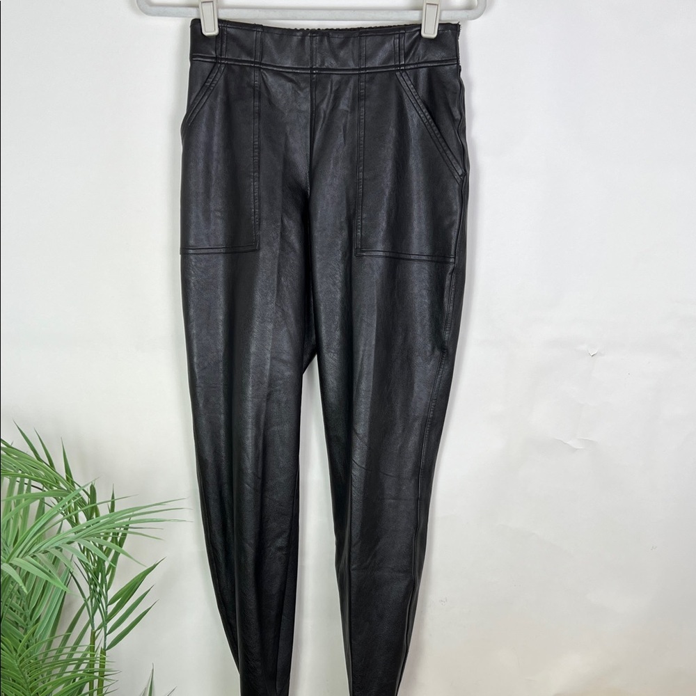SPANX Sleek Black Faux Leather Joggers - Picture 3 of 9